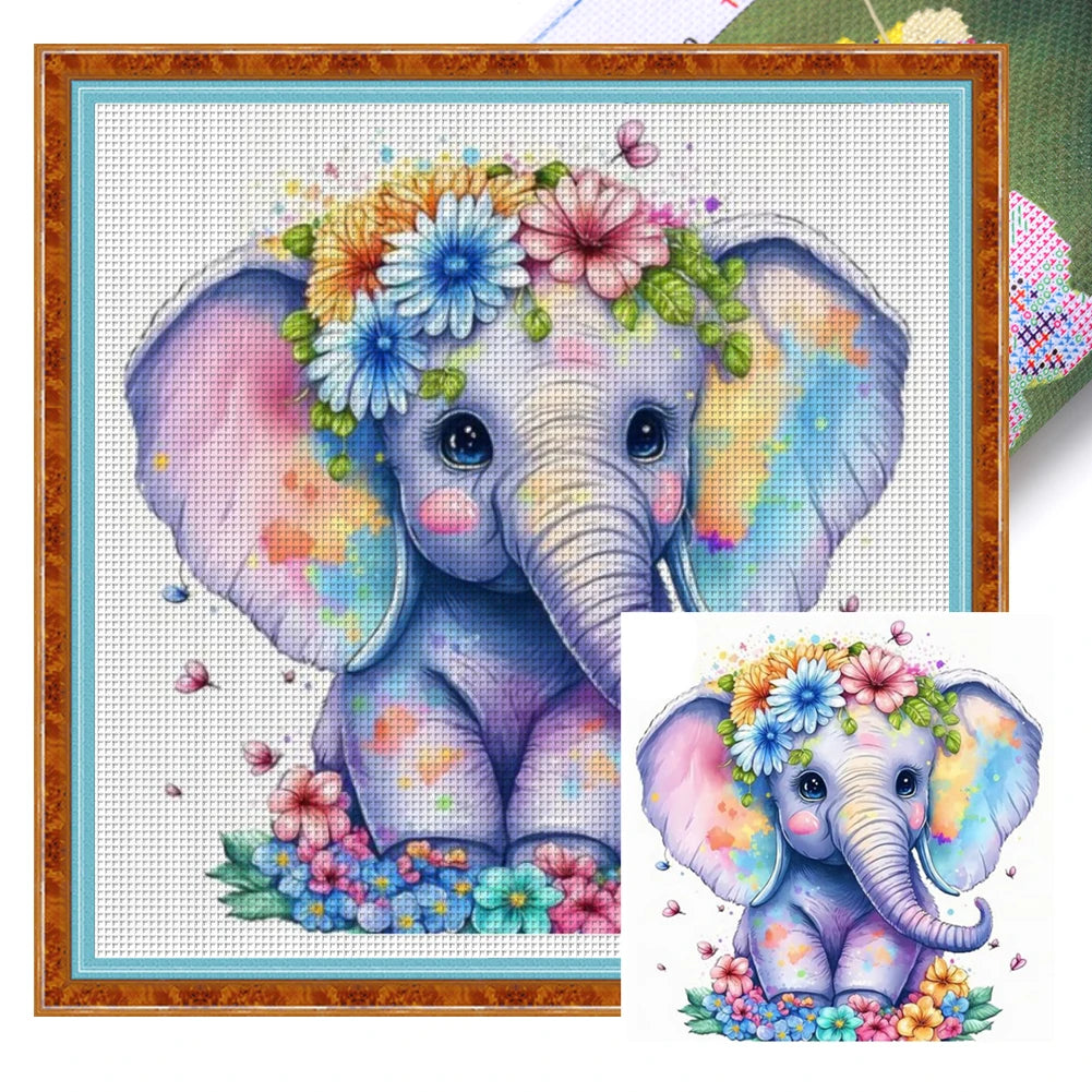 Borduurpakket dieren serie 20x20 cm met voorgedrukte canvas en katoendraad