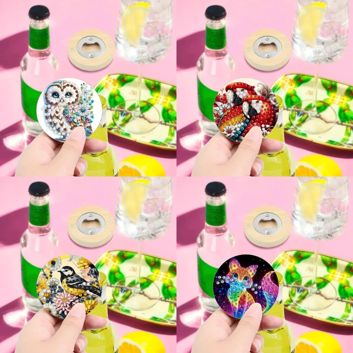 Diamond Painting Flesopener Rond Hout Strass Decoratief