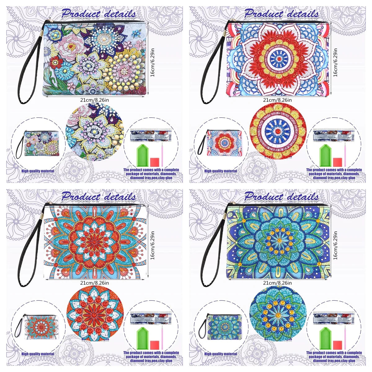 Diamond Painting Etui Mandala Clutch met Strass en PU Leren Afwerking