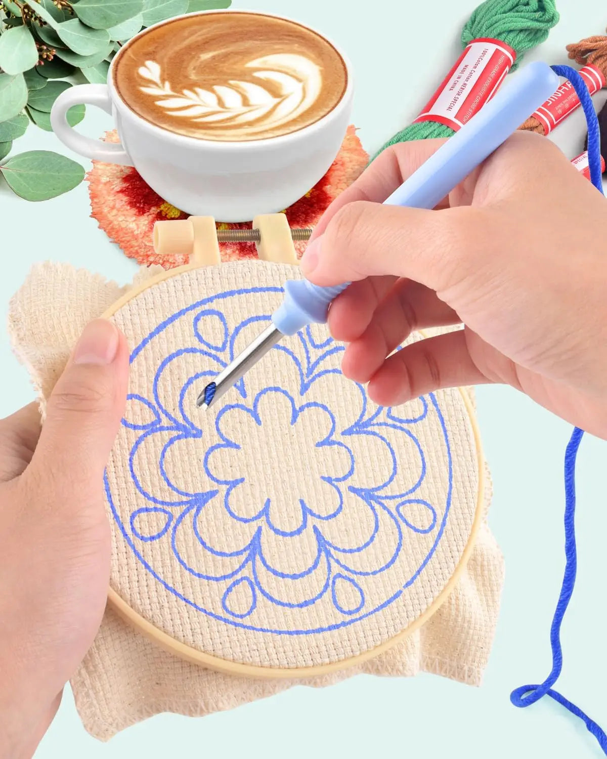 Punch Needle pakket Onderzetters maken set met 6 drinkonderzetters