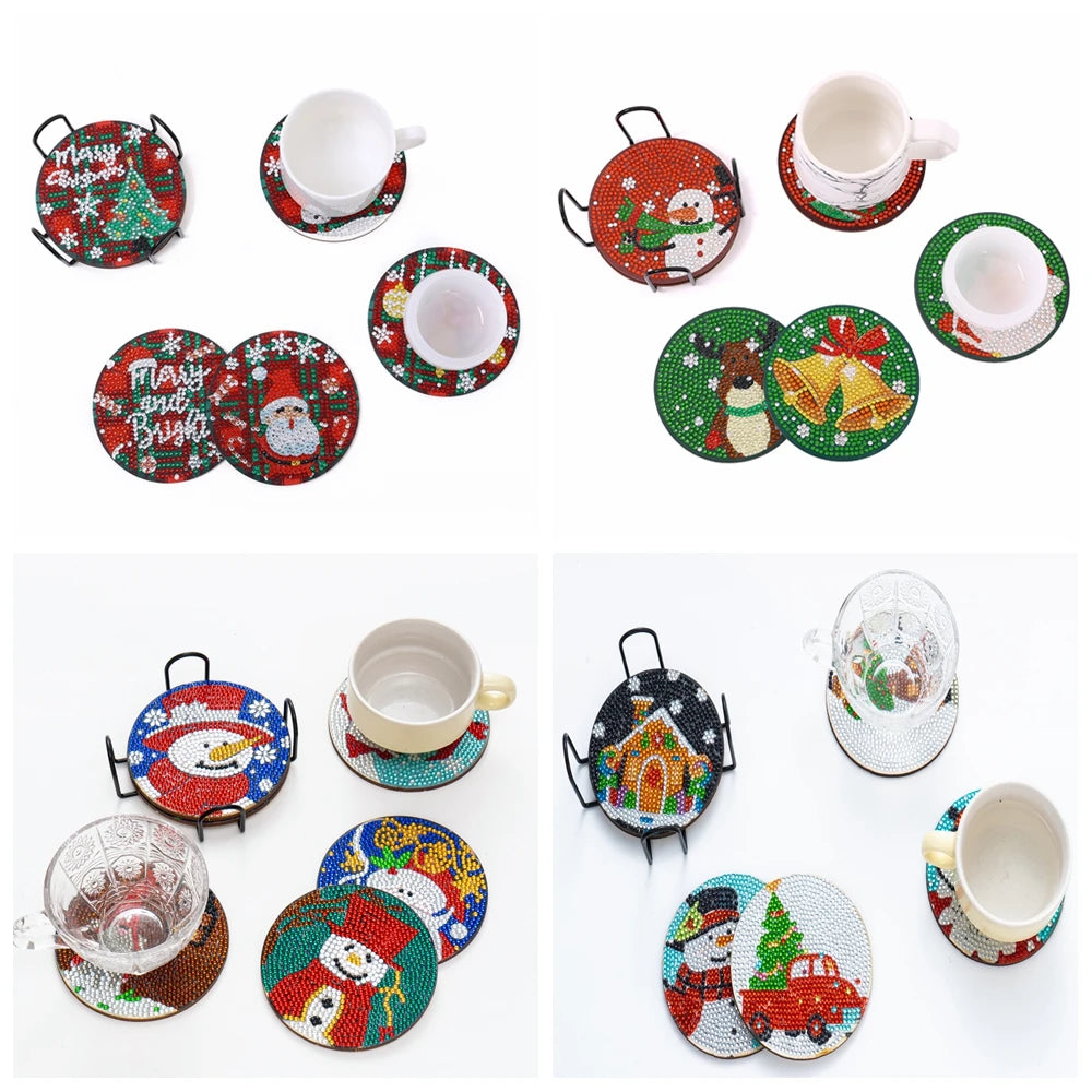 Diamond Painting Kerst Onderzetters met Houder – Creatief en Uniek Cadeau