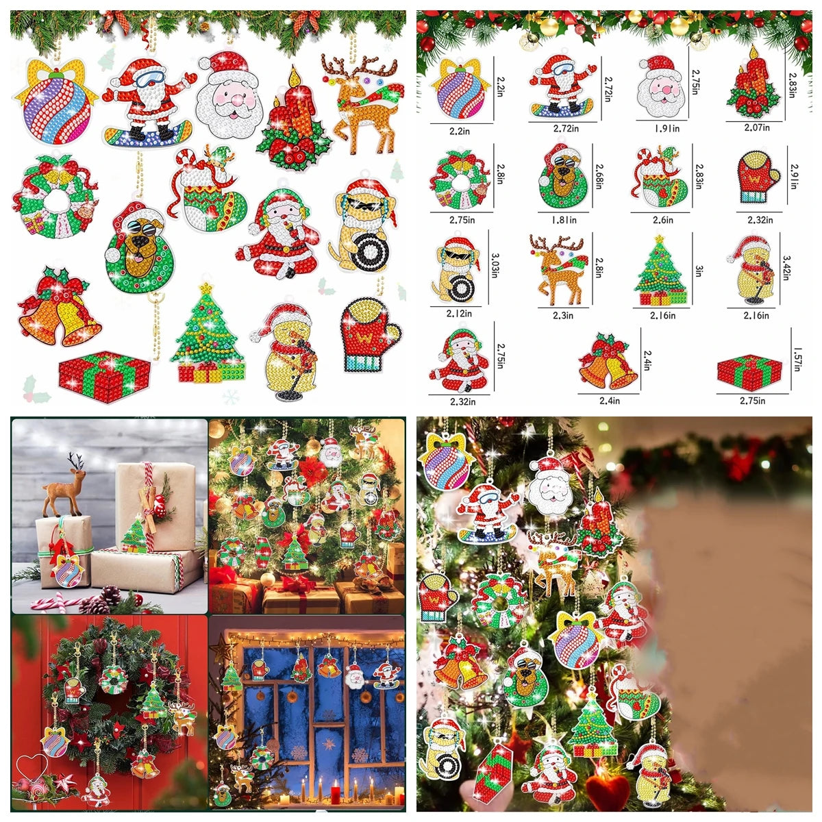 Diamond Painting Sleutelhanger set Kerst – Dubbelzijdige Kerstdecoratie - YSK203-15 stuks