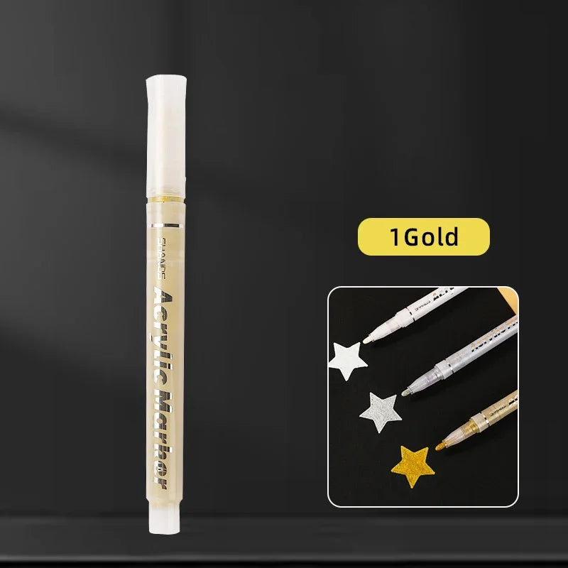Stiften set acrylmarkers goud zilver en wit met watervaste inkt