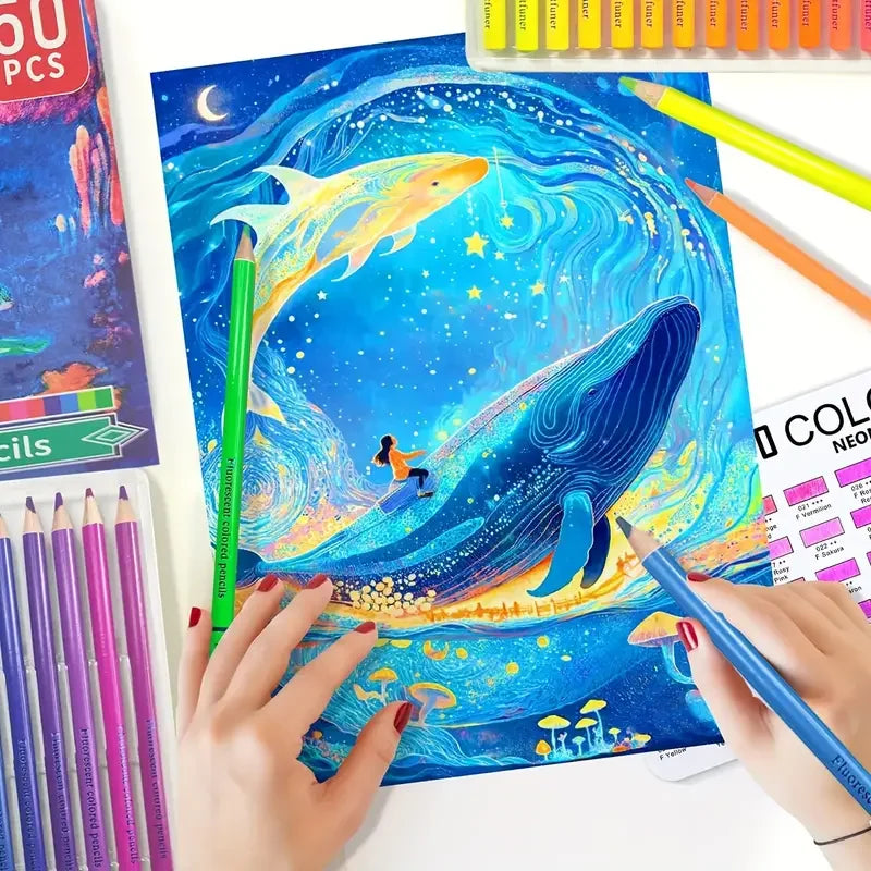 Kleurpotloden set neon 50 stuks voor kleuren en schetsen