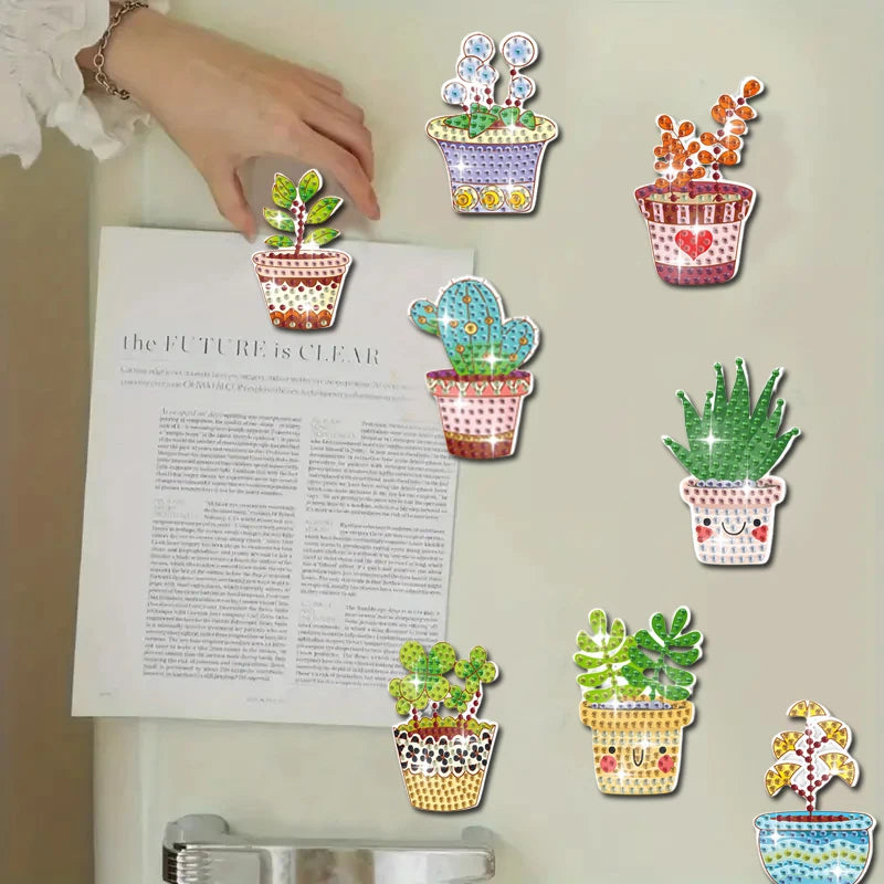 Diamond Painting Magneten – Kleurrijke Vetplanten Set van 8