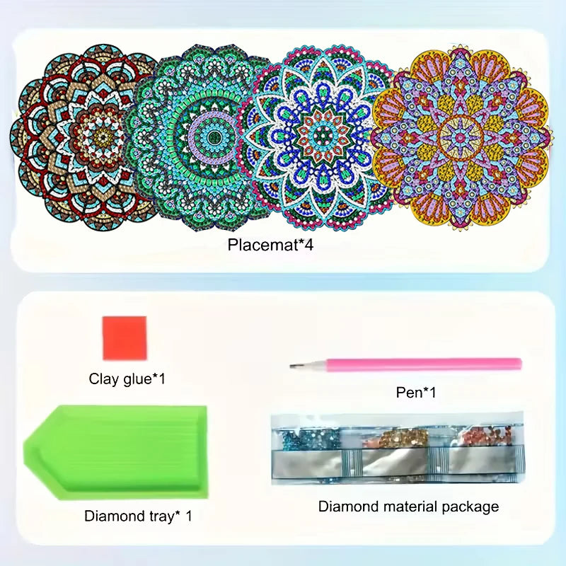 Diamond Painting Placemats kleurrijk houten patroon set van 4