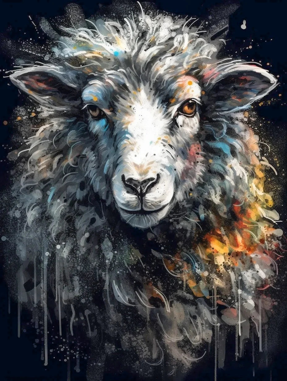 Diamond Painting Dieren Graffiti Kunstwerk met Ronde Steentjes - Schaap