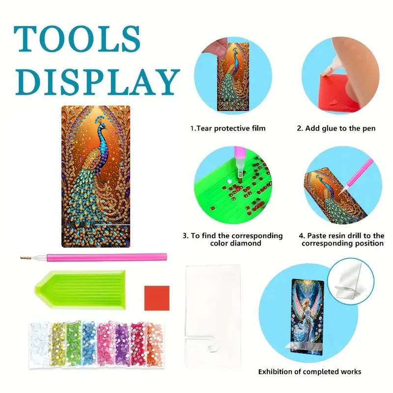 Diamond Painting Telefoon standaard pauw uil kristal houder spiegel