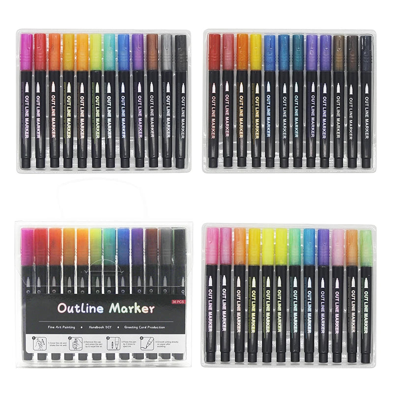 Stiften set dubbele metallic markers met contour effect voor creatief werk