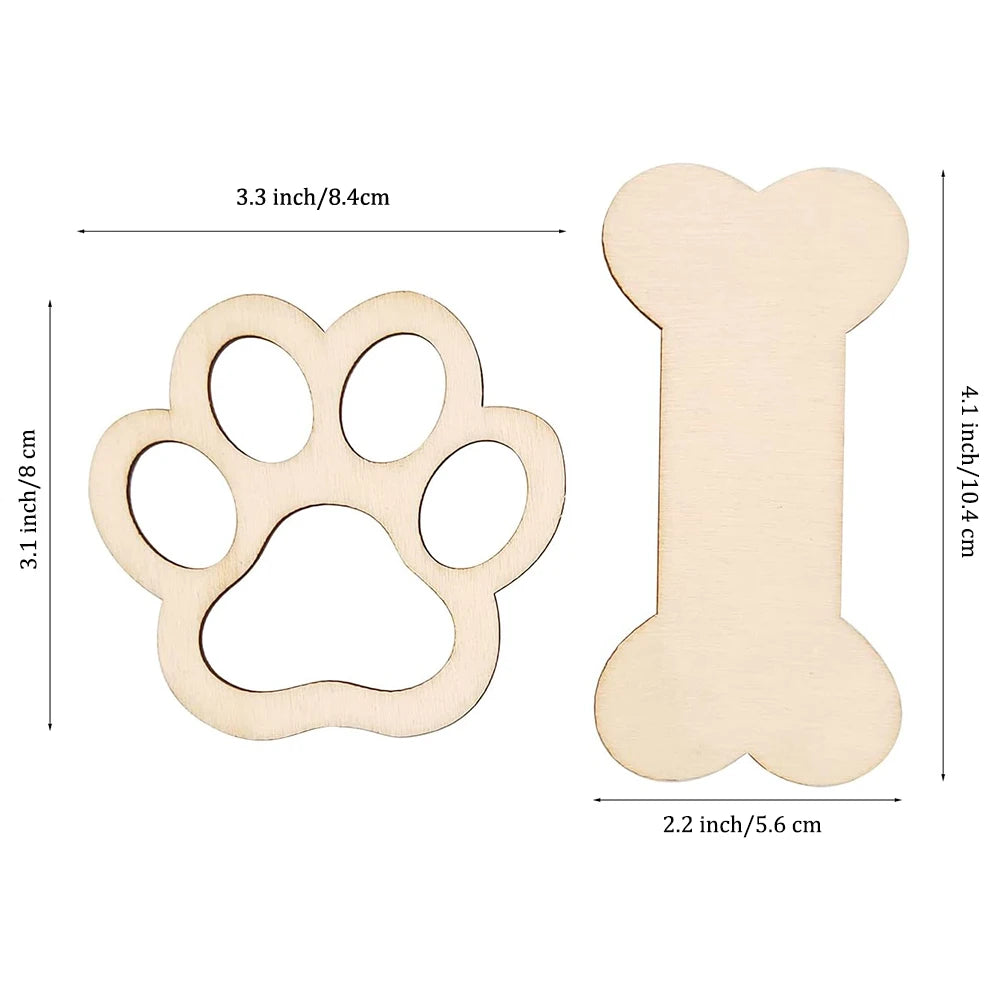 Houten figuur om zelf te kleuren/schilderen - hondenpoot & botjes (24 st.)