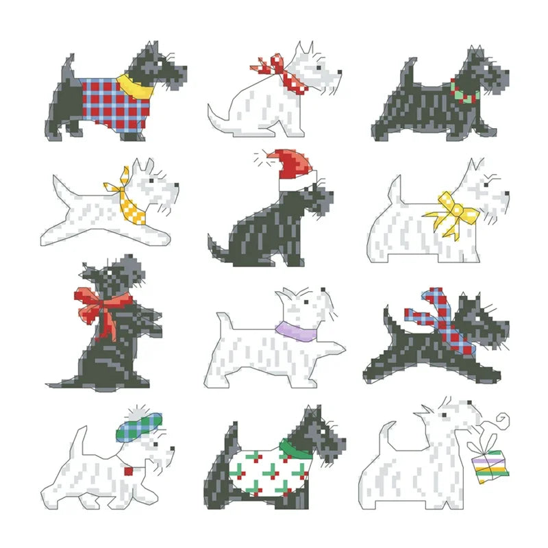 Borduurpakket Kerst puppy kruissteek set met katoen en onbedrukte stof
