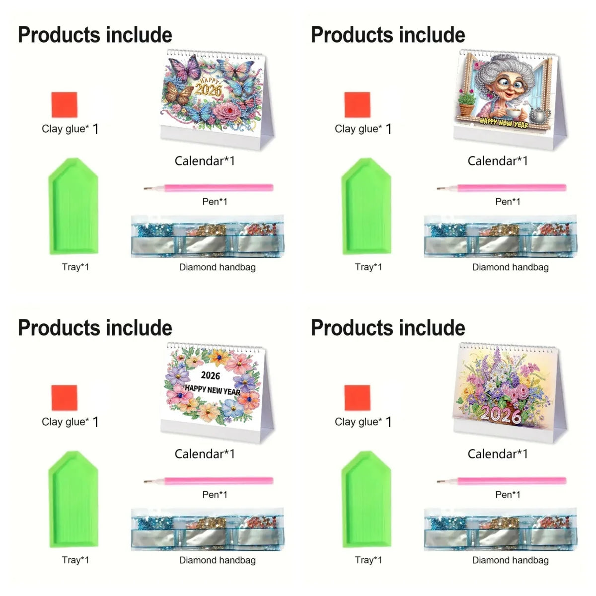 Diamond Painting Kalender 2026 met Oma, Huis en Bloemenpatroon