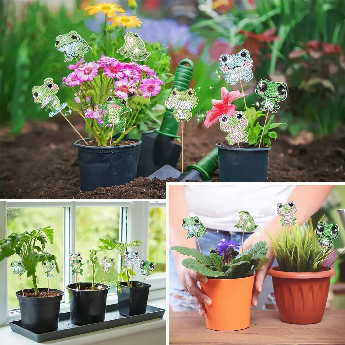 Diamond Painting Plantenstekers Kikkers voor Tuin en Decoratie