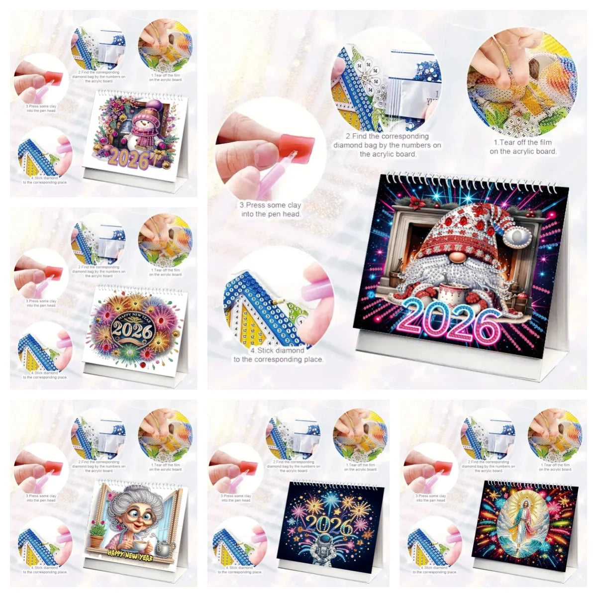 Diamond Painting Kalender met Kerst en Familie Thema – 13 Pagina’s Tafelkalender