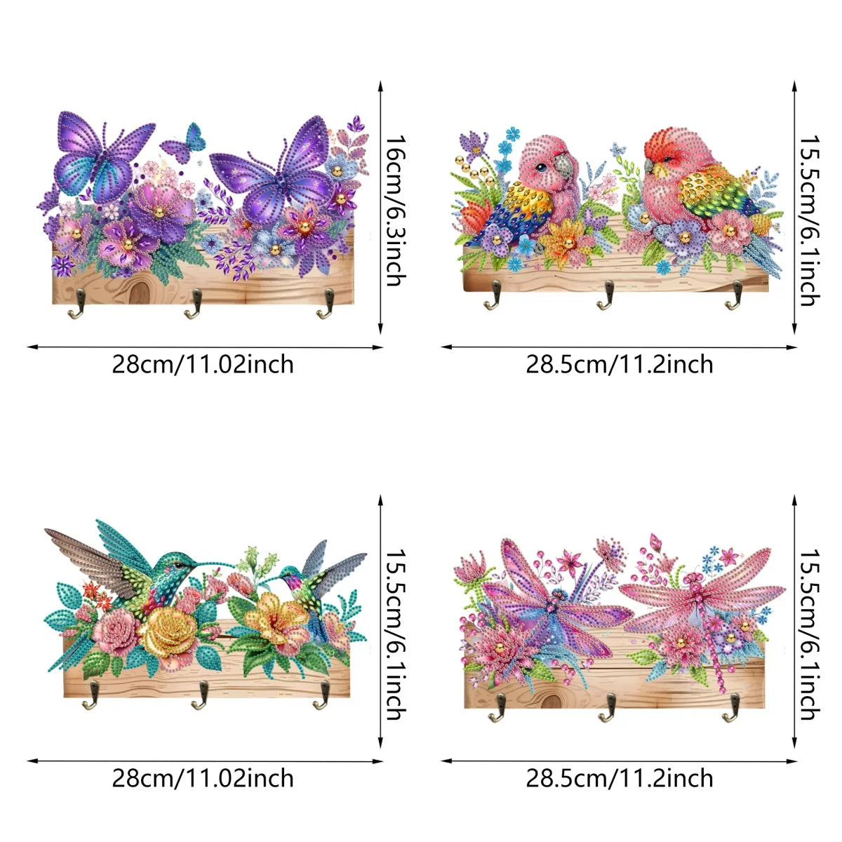 Diamond Painting Kapstok/Sleutelrek met Dierenprint en 3 Haken