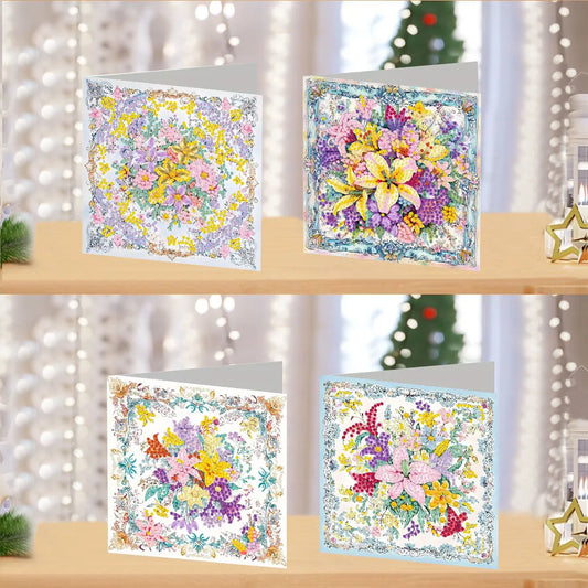 Diamond Painting Wenskaarten set Bloemen Verjaardag