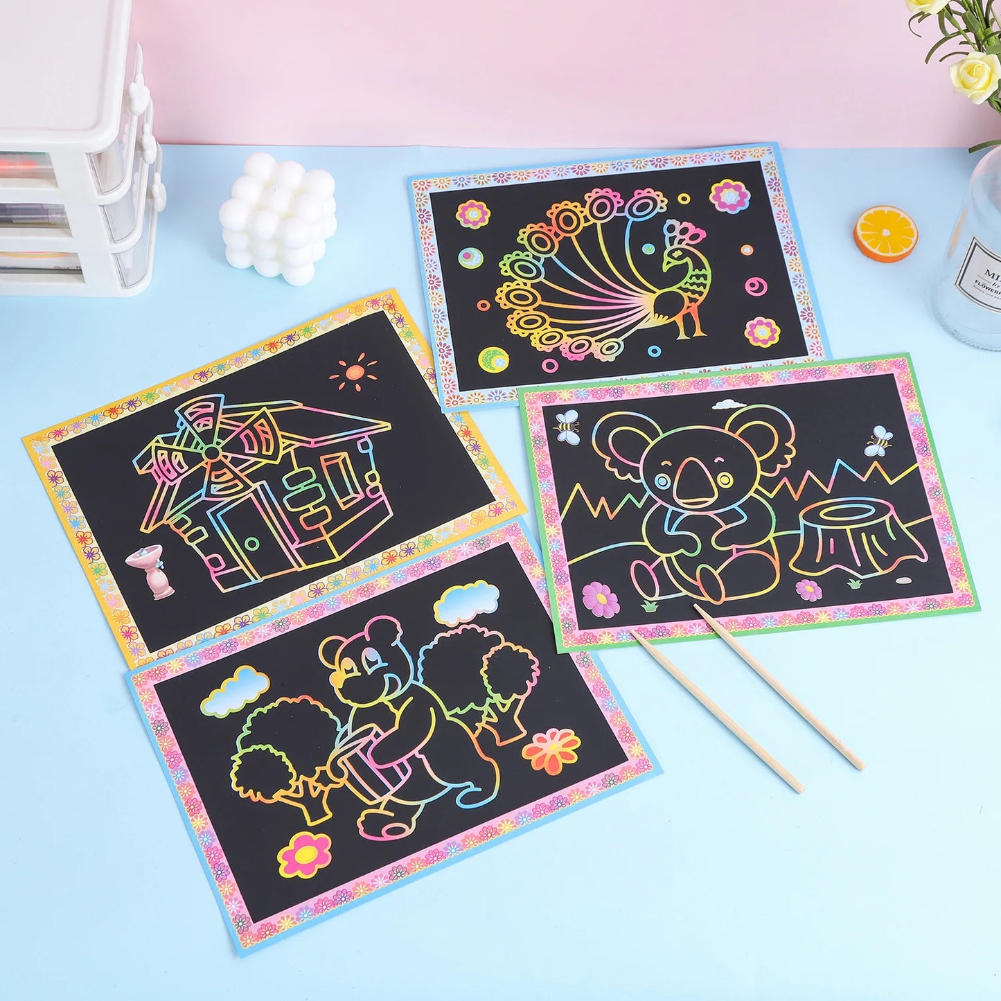 Krastekeningen set magisch tekenpapier met pen voor kinderen