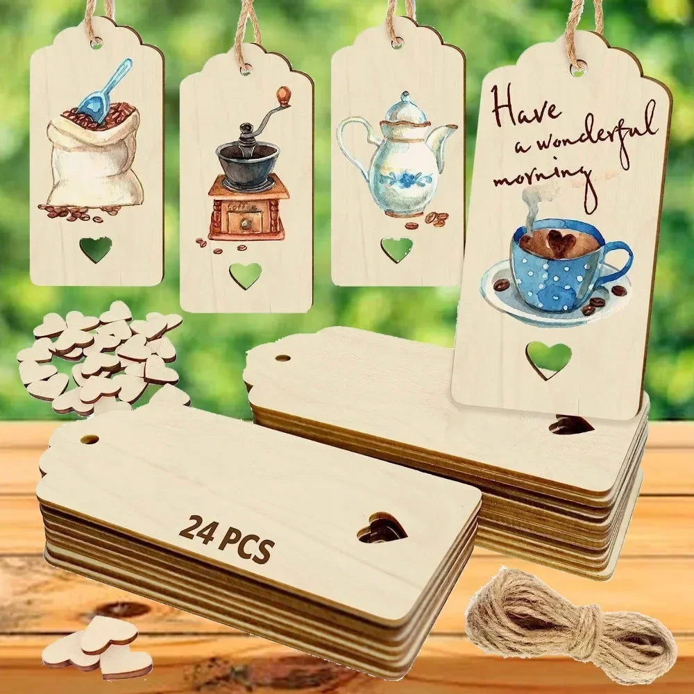 Houten figuur om zelf te kleuren/schilderen - 24 houten labels