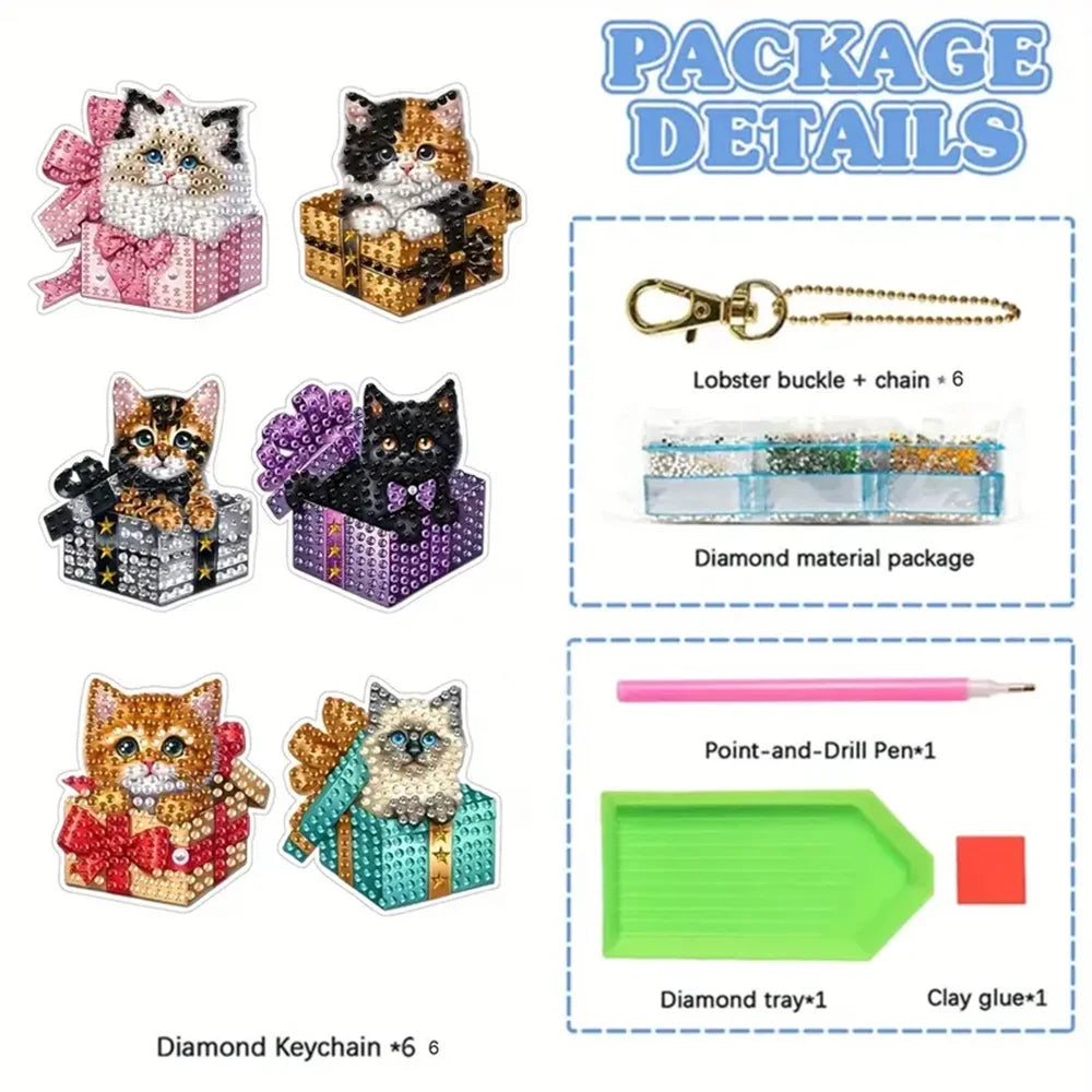 Diamond Painting Sleutelhanger set Dieren – 6 stuks voor beginners