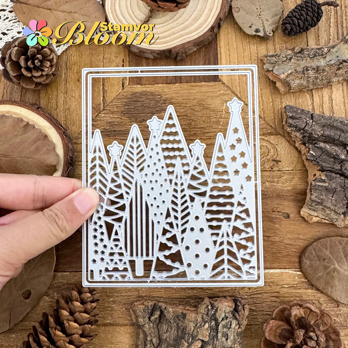 Snijmal Kerstbomen Bos Vierkante Frame voor Scrapbooking en Kaarten