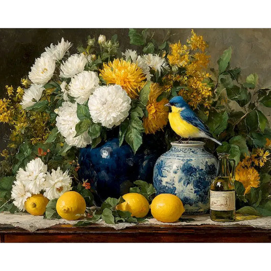 Schilderen op nummer Bloemen - Vaas met bloemen op canvas 2