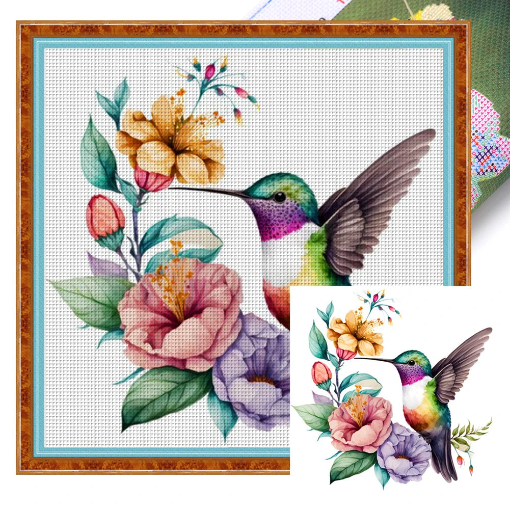 Borduurpakket dieren serie 20x20 cm met voorgedrukte canvas en katoendraad