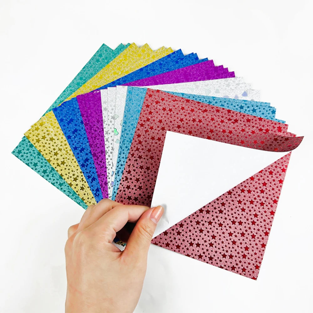 Papier voor kaarten maken en scrapbook glitter origami papier 15 x 15 cm