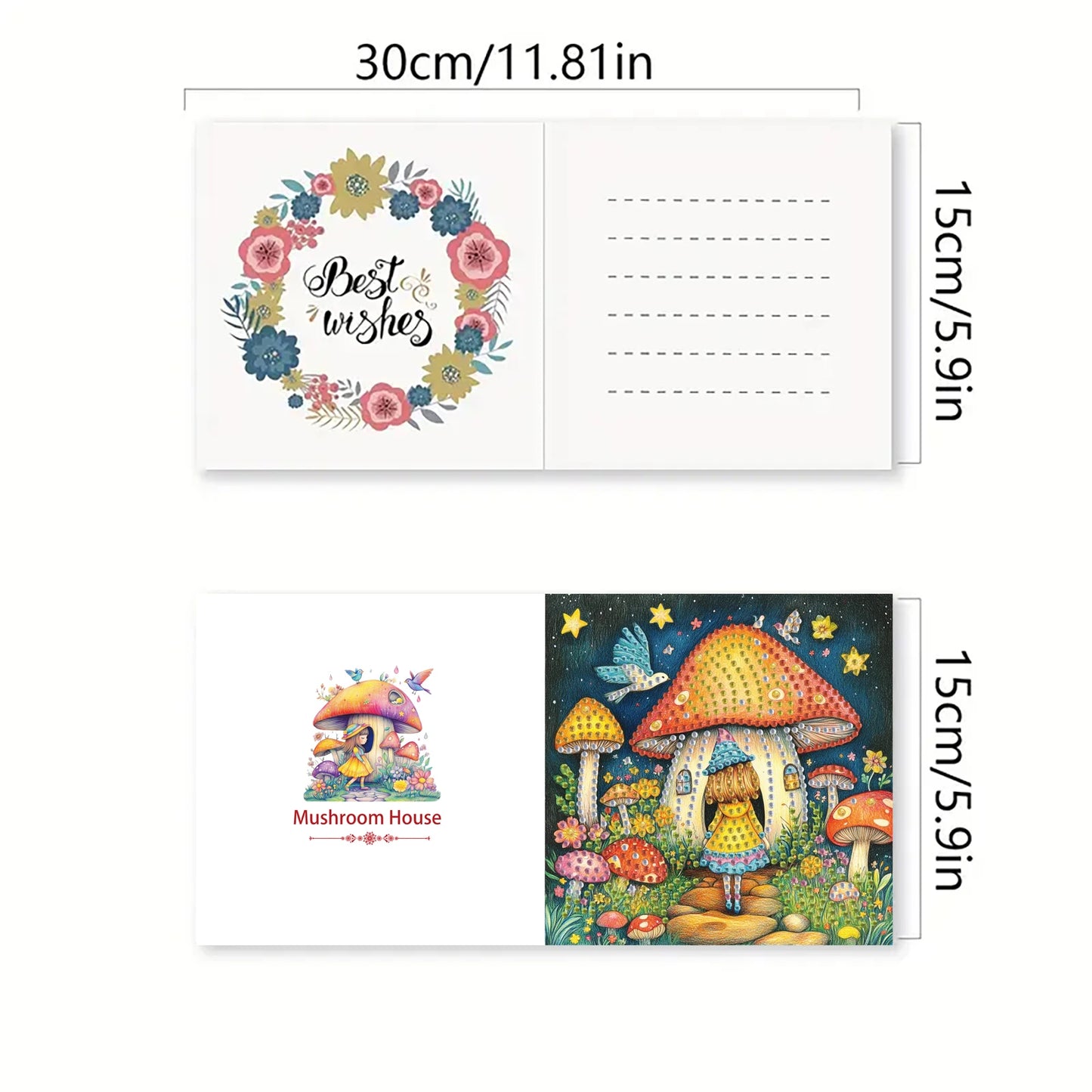 Diamond Painting Wenskaarten set Paddenstoel Kamer Verjaardag 6 Stuks