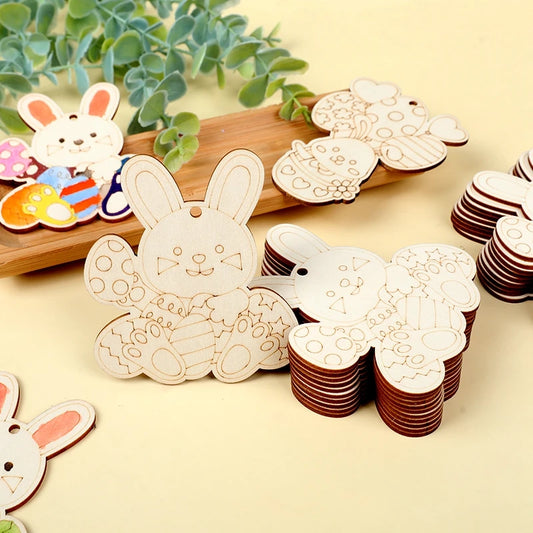Houten Paas figuren om zelf te kleuren/schilderen – Konijn en Ei Hangers
