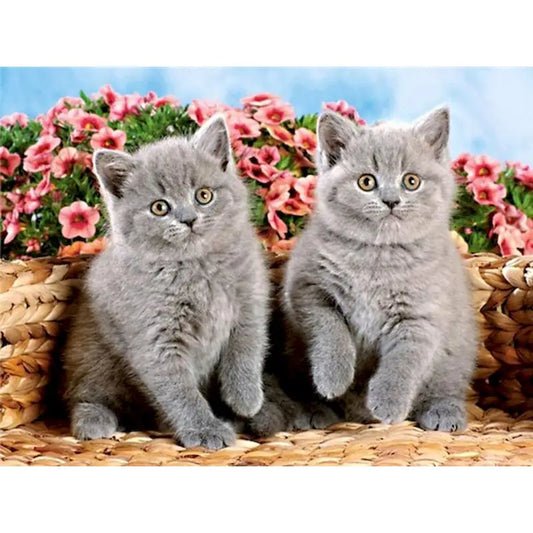 Diamond Painting Dieren - Kat met bloemen landschap wanddecoratie - DZDP32704