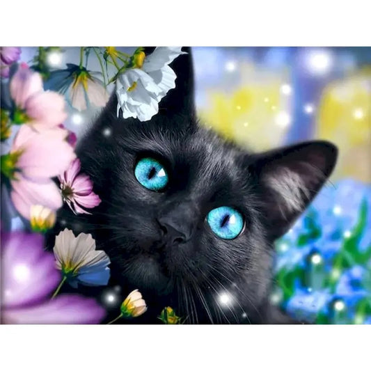 Diamond Painting Dieren - Kat met bloemen landschap wanddecoratie - DZDP32721