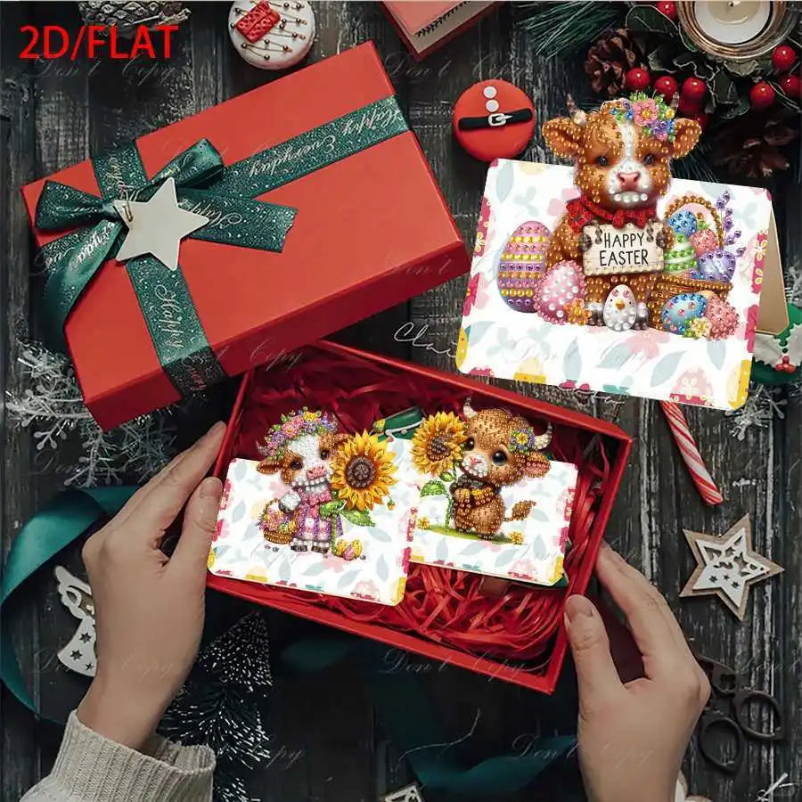 Diamond Painting Wenskaarten Pasen Set van 6 met Paasei en Zonnebloem