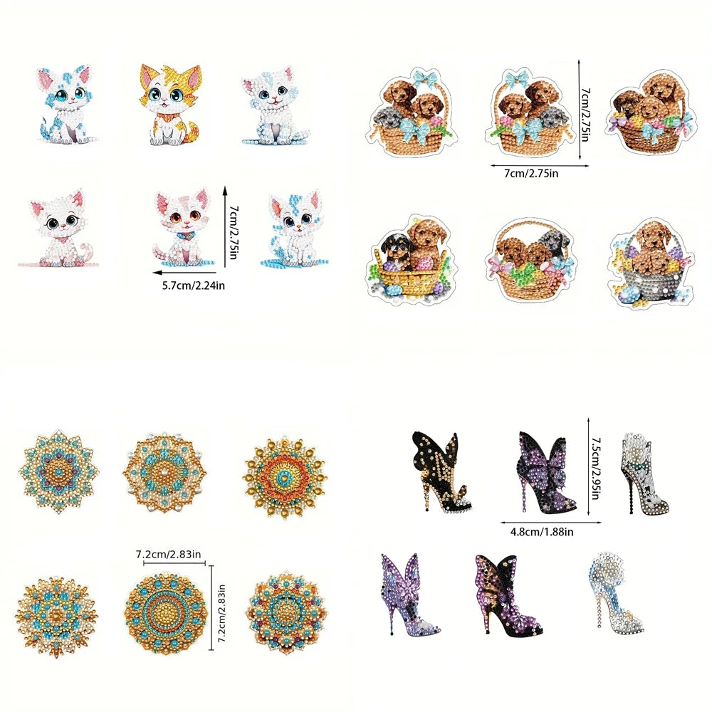 Diamond Painting Sleutelhanger set Dieren & Mandala 6 Stuks