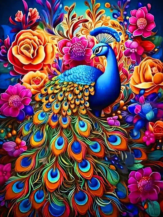 Diamond Painting Dieren - Kleurrijk Dier 30x40 cm Rond - Pauw
