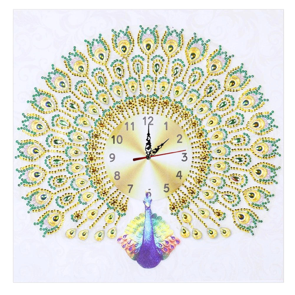 Diamond Painting Klok Pauw 35x35cm Speciale Steentjes Wanddecoratie