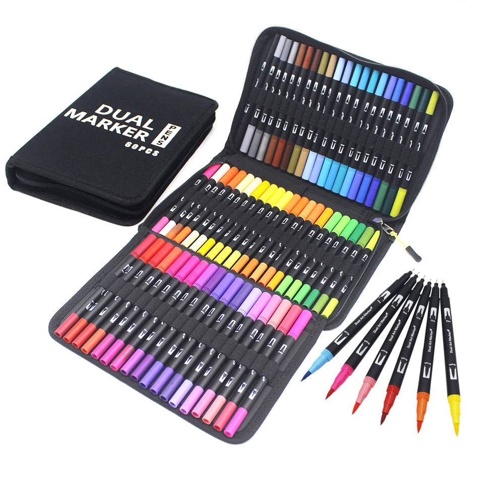 Stiften set aquarel brush pennen met dubbele punt