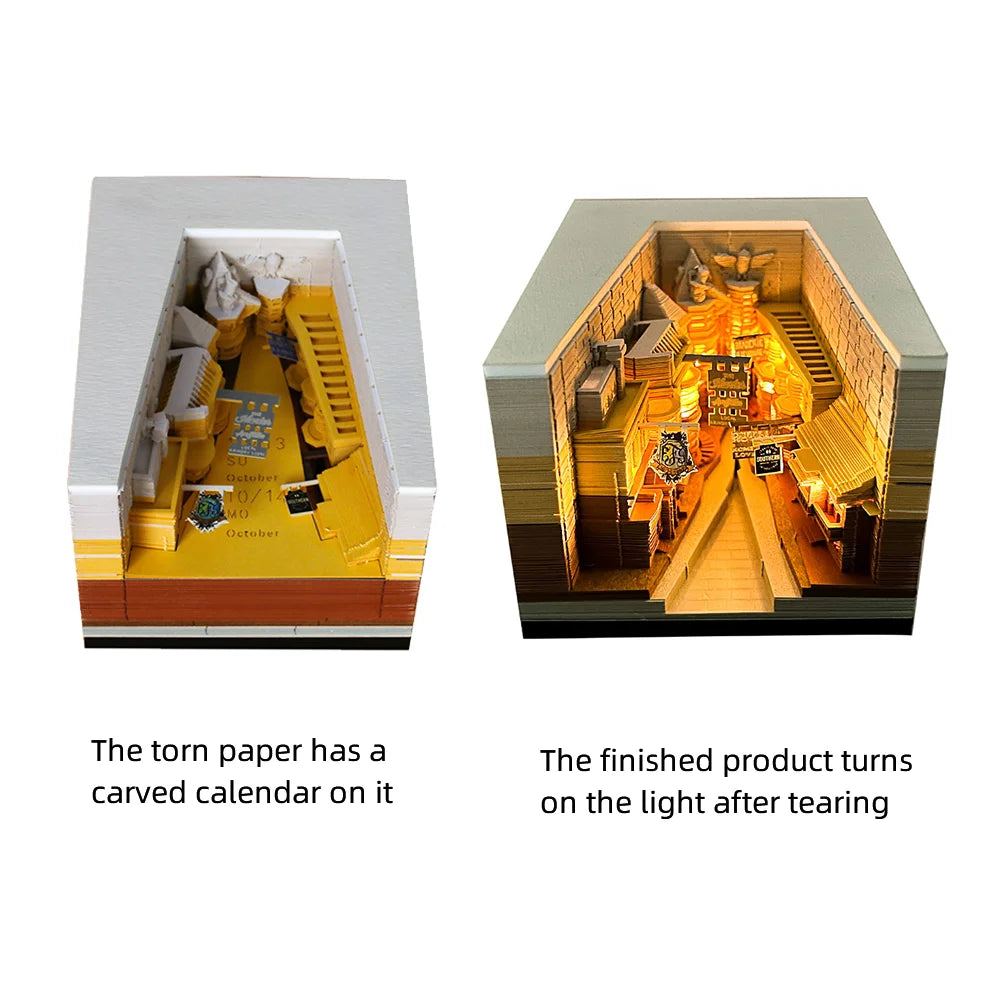 3D Papier Sculptuur Kathedraal LED Notitieblok met Pennenhouder – Creatieve Bureaudecoratie - 2025