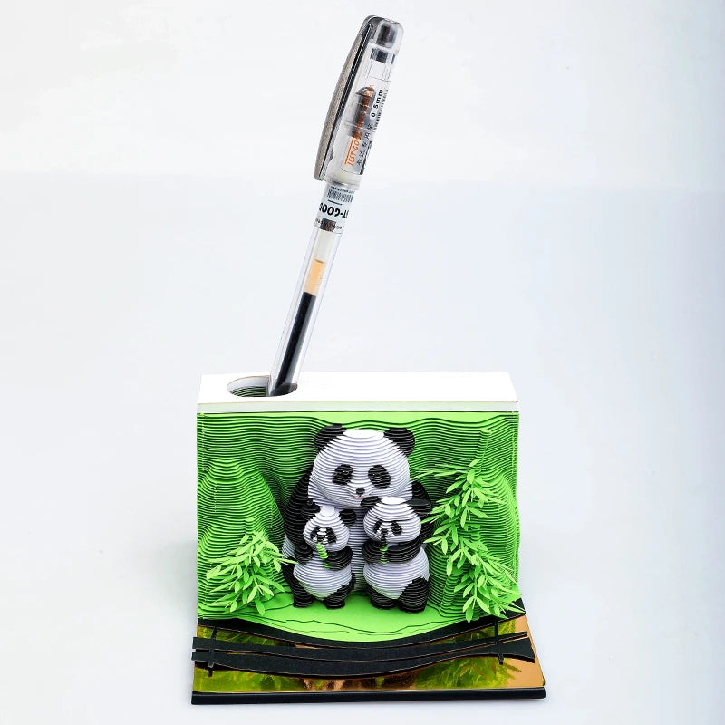 3D Papier Sculptuur Panda Bureaukalender 2026 met Notitieblok en Creatief Ontwerp