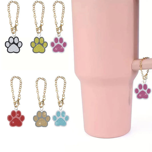 Diamond Painting Sleutelhanger set Dierenpootjes 6 Stuks Acryl