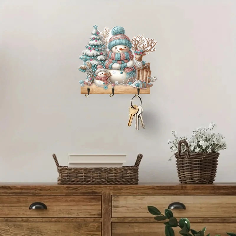 Diamond Painting Kapstok/Sleutelrek met Kerst Hert en 3 Haken
