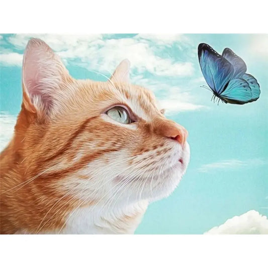 Diamond Painting Dieren - Kat met bloemen landschap wanddecoratie - DZDP32719