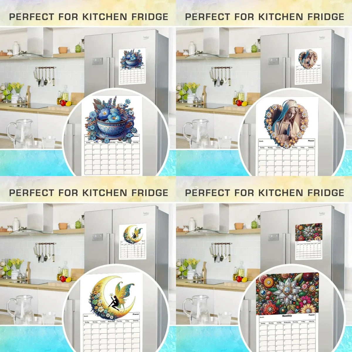 Diamond Painting Kalender 2026 met Dromerige Bloemen en Magnetisch Whiteboard