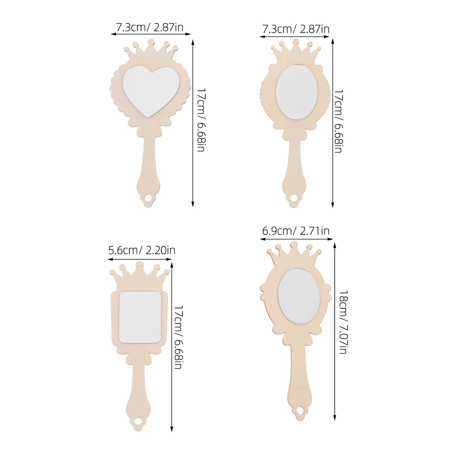 Houten figuur om zelf te schilderen/kleuren – Houten handspiegel (12 stuks) inclusief stickers