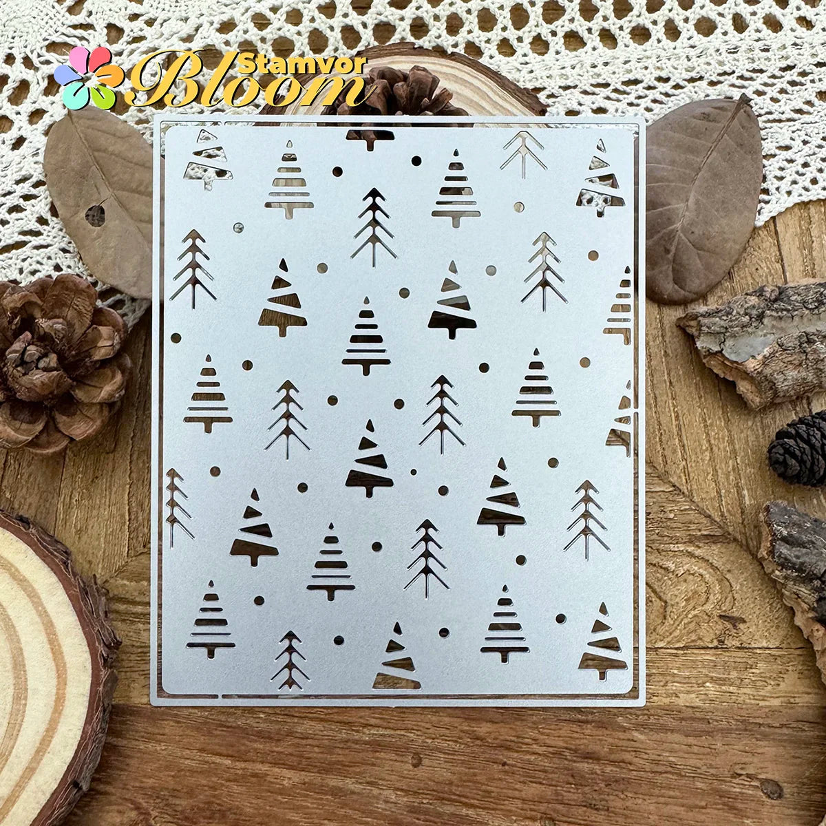 Snijmal kerstbomen vierkant frame achtergrond voor kaarten en scrapbooking