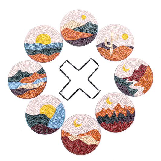 Diamond Painting Onderzetters Landschap Set Met Houder - Landschap C