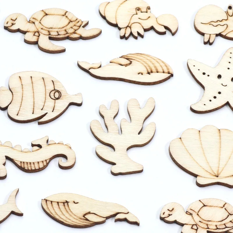 Houten figuur om zelf te kleuren/schilderen – Zee dieren set 20 stuks