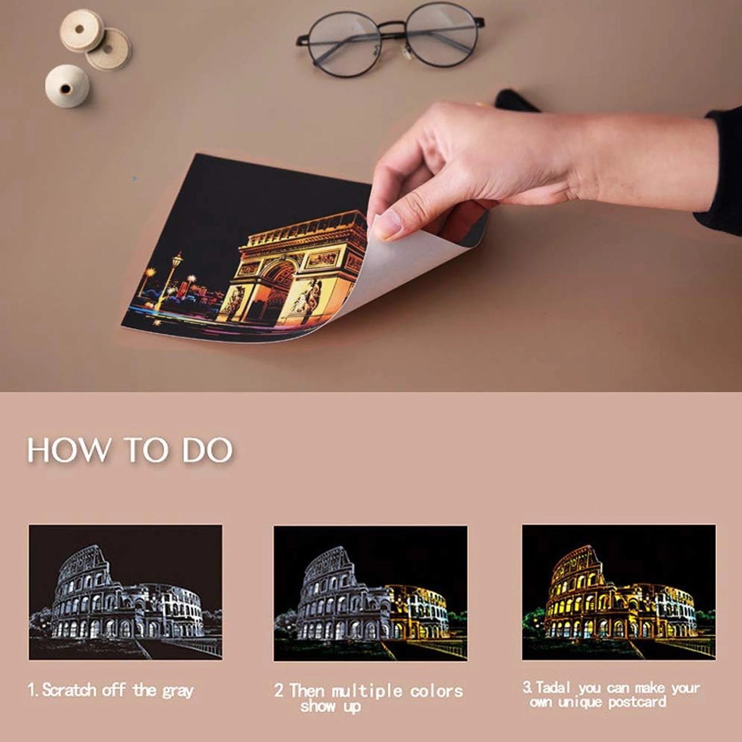 Krastekening Nachtelijke Stadsgezichten Set van 4 Kleurrijke Kaarten