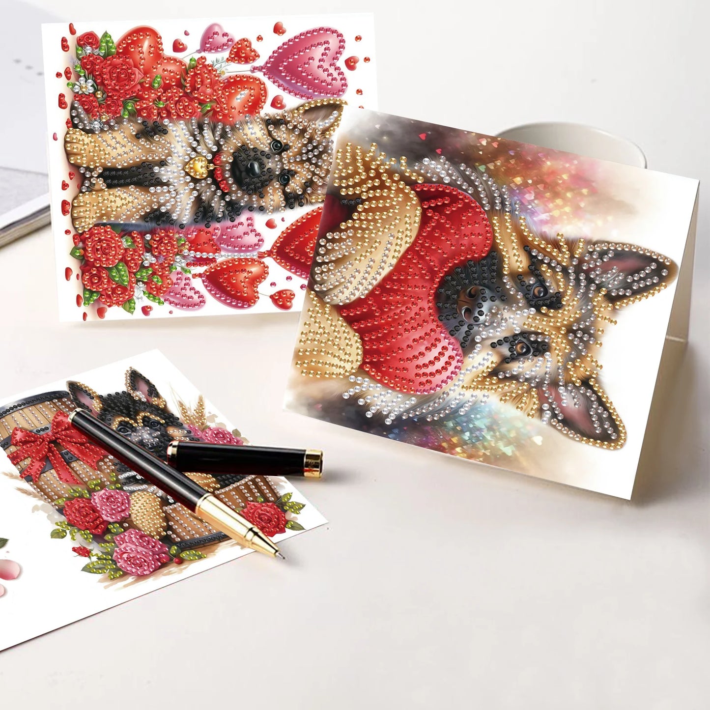 Diamond Painting Wenskaarten Set - 6 Stuks Herdershond