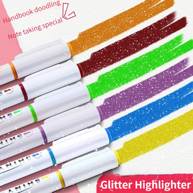 Stiften set Kawaii Glitter Highlighters Pastel 4 Kleuren