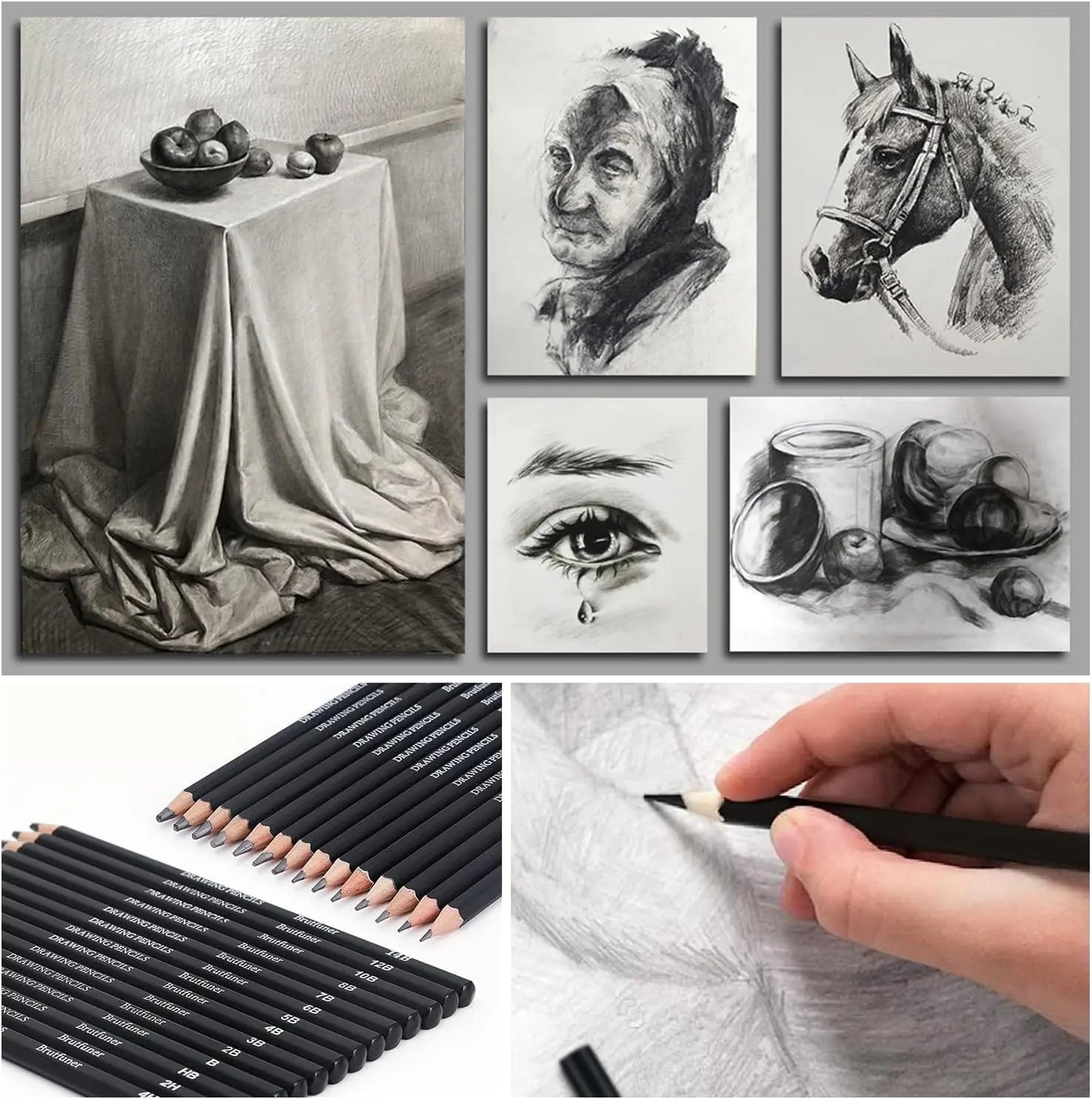 Potloden set voor tekenen en schetsen – grafiet en houtskool